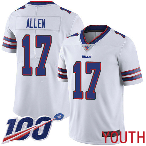 Youth Buffalo Bills #17 Josh Allen White Vapor Untouchable Limited Player 100th Season NFL Jersey->women nfl jersey->Women Jersey